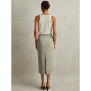 REISS NADIA Cotton Blend Wrap Front Midi Skirt